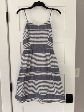 Striped Spaghetti Strap Cotton Summer Dress - Navy & White